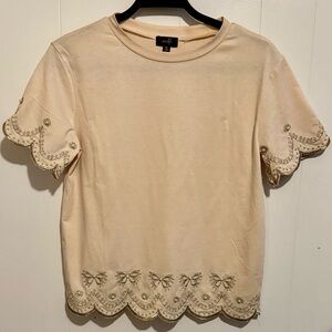 Chic Cream Short Sleeve Tee with Embellishments